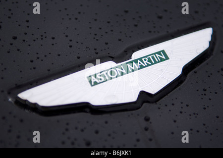 Logo on the bonnet of Aston Martin luxury car Stock Photo