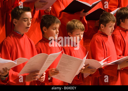 UK Cheshire Chester Cathedral Choir Choirboys in rehearsal for Christmas Carol Concert Stock Photo