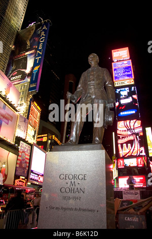 George M Cohan Statue in Times Square at night Manhattan New York City New York USA Stock Photo