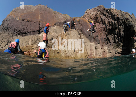 Coasteering St Non's Bay Pembrokeshire Wales UK Europe Stock Photo