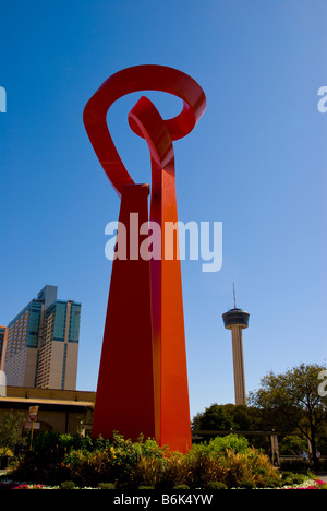 Torch of Friendship Red art sculpture San Antonio TX Texas US Southwestern SW America American united states Stock Photo