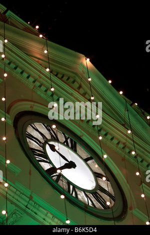 Christmas lights on Prahran Town Hall clock tower Stock Photo