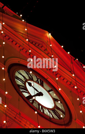 Christmas lights on Prahran Town Hall clock tower Stock Photo