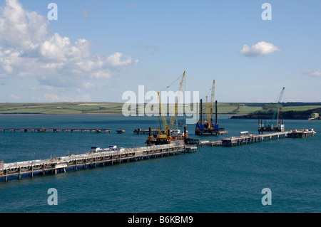 Jetty construction South Hook LNG Milford Haven Pembrokeshire Wales UK Great Britain Stock Photo