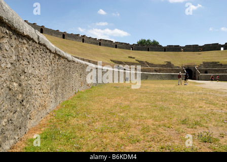 A fine view of the Pompeii's amphitheatre. The Pompeii's amphitheatre is the oldest known Roman amphitheatre in existence, Italy Stock Photo