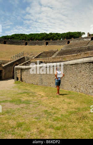 A fine view of the Pompeii's amphitheatre. The Pompeii's amphitheatre is the oldest known Roman amphitheatre in existence, Italy Stock Photo