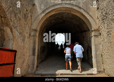 The Pompeii's amphitheatre main entrance / exit. The Pompeii's amphitheatre is the oldest known Roman amphitheatre in existence. Stock Photo