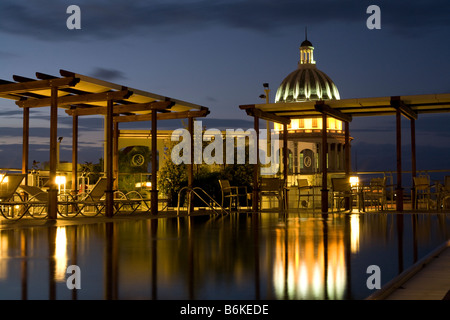 Rooftop pool of Saratoga Hotel Havana Cuba and Capitol Building December 2008 Stock Photo