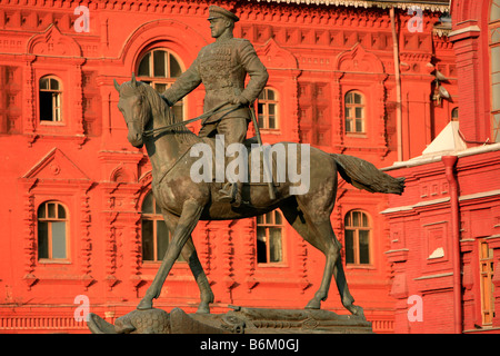 Monument to World War II Soviet Marshal Georgy Zhukov (1896-1974) at Manege Square in Moscow, Russia Stock Photo