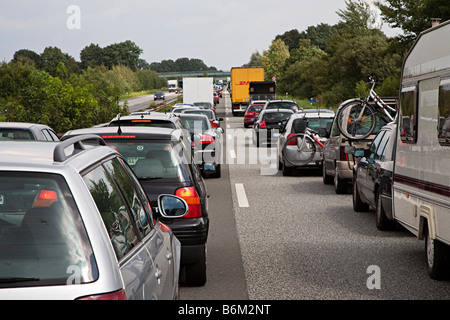 Traffic jam at dead stop on autobahn Germany Stock Photo