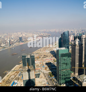 Elevated panoramic views across the Huangpu River Shanghai China Stock Photo
