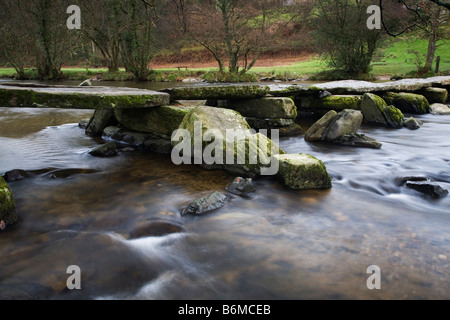 Tarr Steps ancient bridge on the River Barle Exmoor National Park Stock Photo