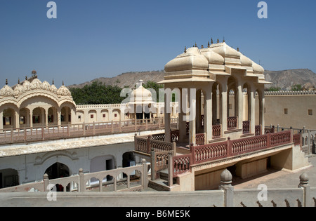 Buildings within the Hawa Mahal (Palace of the Winds) complex - a major landmark in the Indian city of Jaipur. Stock Photo