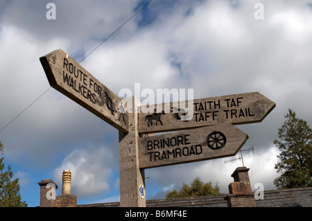 taff trail signpost alongside monmouthshire and brecon canal brecon beacons national park powys wales uk Stock Photo