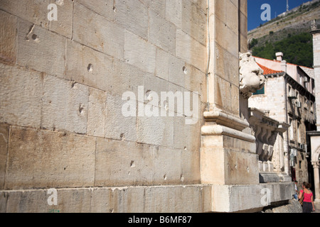 Bullets holes on a war damaged building in Dubrovnik Croatia Stock Photo