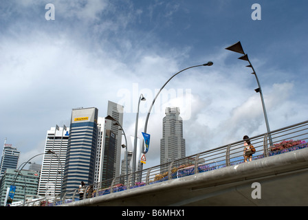 Walkway bridge behind The Singapore F1 street circuit, the new and the most modern F1 circuit at South East Asia Stock Photo