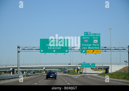 The I 95 interstate highway northbound traffic northern Florida USA Exit 337 Stock Photo