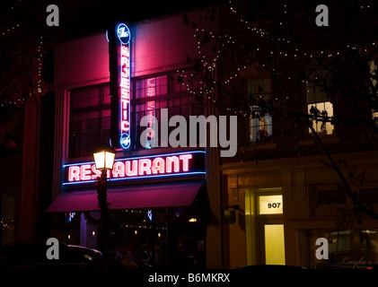 Old Town Alexandria Virginia, King Street at night, The Majestic Restaurant neon sign Stock Photo