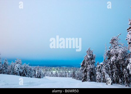 Ski slope and trees, Ruka, Kuusamo, Finland Stock Photo