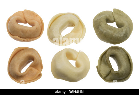 tortellini tricolore pasta isolated on a white background Stock Photo