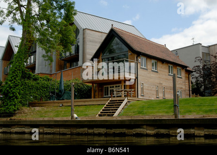 Modern riverside housing development (2008) overlooking River Thames, Weybridge, Surrey, England Stock Photo