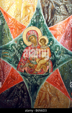 Holy Virgin 'The Burning Bush' (17th century), Volga region, icon, Museum of Old Russian art, Moscow, Russia Stock Photo
