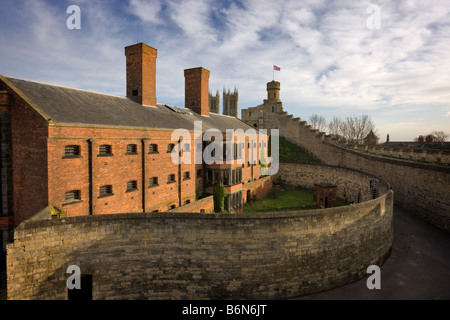 Victorian Prison Building and Castle walls from the steps to the Lucy Tower, Lincoln Castle Stock Photo