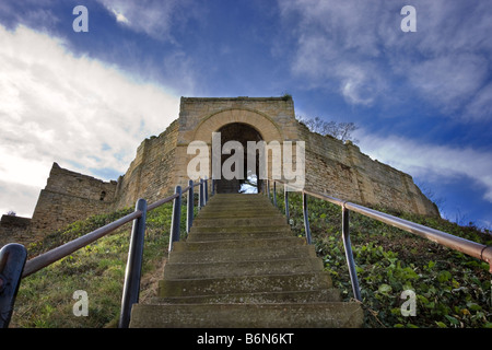 Steep steps leading to the mediaeval Lucy Tower, the original keep of Lincoln Castle Stock Photo