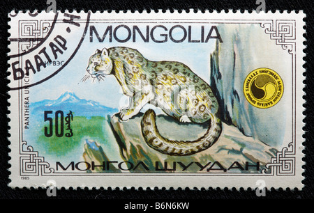 Snow leopard (Uncia uncia, ounce), postage stamp, Mongolia, 1985