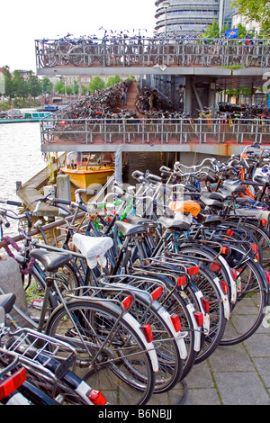 Amsterdam multistory bicycle parking lot near Centraal Station Stock Photo