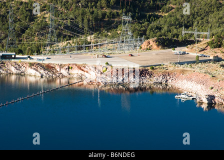 Flaming Gorge dam reservoir and hydroelectric transmission station Stock Photo