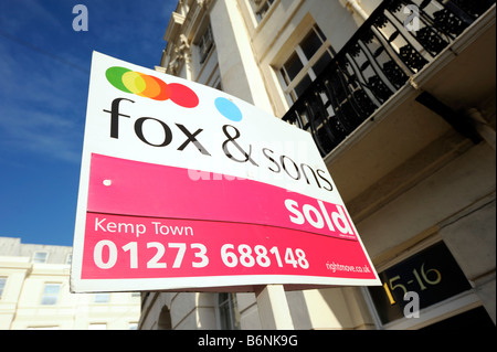 Fox Sons Estate Agents Sold sign in Brighton UK Stock Photo