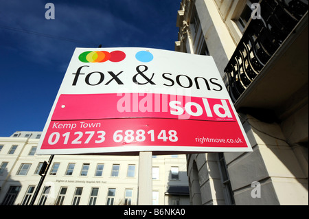 Fox Sons Estate Agents Sold sign in Brighton UK Stock Photo