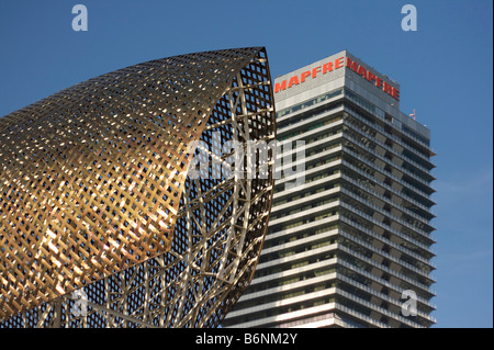 Fish bronze sculpture, Frank Gehry; Port Olympic, Barcelona, Spain, BCN. Stock Photo
