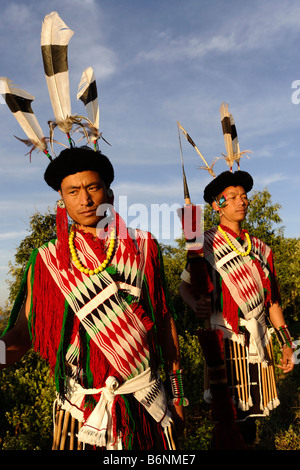 Warriors of the Angami tribe, Nagaland, India Stock Photo