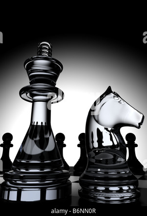 Glass chess pieces against colourful background Stock Photo