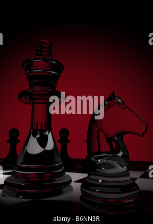 Glass chess pieces against colourful background Stock Photo