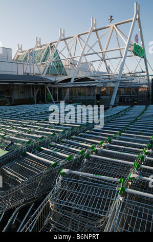 UNITED KINGDOM, ENGLAND, 26th December 2008. Rows of trolleys outside an ASDA supermarket. Stock Photo