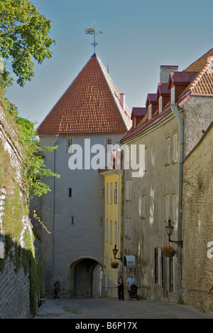 City gate and Pikk jalg Tallinn Estonia Stock Photo