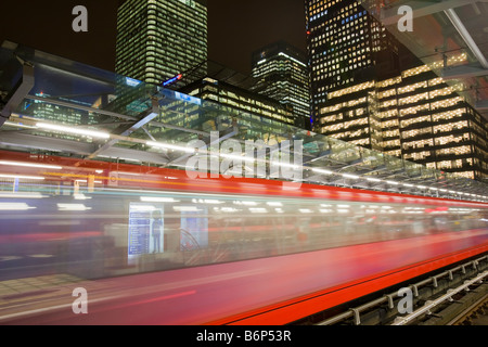 Banking and financial sector buildings at Canary Wharf in London UK from the Docklands Light Railway Stock Photo