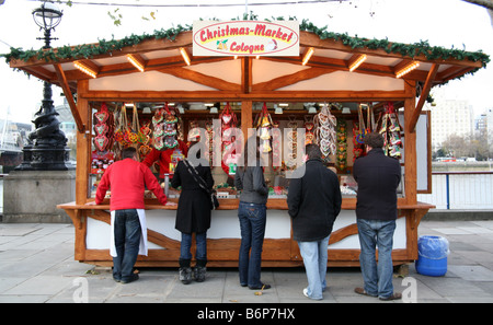 German Christmas market stall on South Bank, London Stock Photo