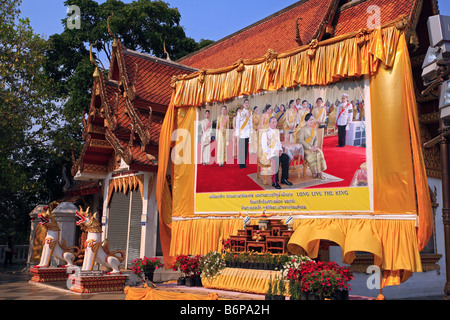 Banner Proclaiming King and Queen Of Thailand Chiang Mai Soth East Asia Stock Photo