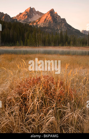 Sawtooth Mountains, near Stanley, Idaho, fall, McGown Peak, sunrise Stock Photo