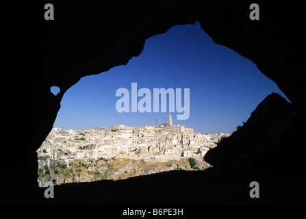 Italy, Basilicata, Matera seen from the Murgia plateau Stock Photo