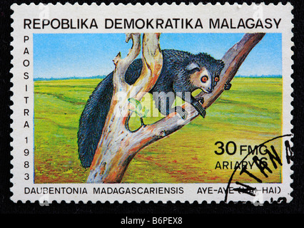 Aye aye, Daubentonia madagascariensis, postage stamp, Madagascar Malagasy republic, 1983 Stock Photo