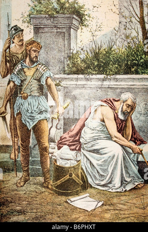 Death of Archimedes. Ancient Greek mathematician. Syracuse, Sicily, 287-212 B C. Antique illustration. 1900 Stock Photo