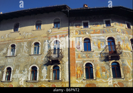 Painted facades of Case Cazuffi Rella at Piazza del Duomo in Trento Trentino Alto Adige region Italy Stock Photo