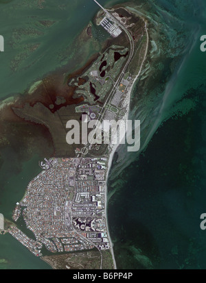 aerial map above Key Biscayne, Florida Stock Photo