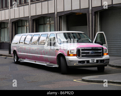 Special pink and white hen night rental limousine limo London UK Stock Photo