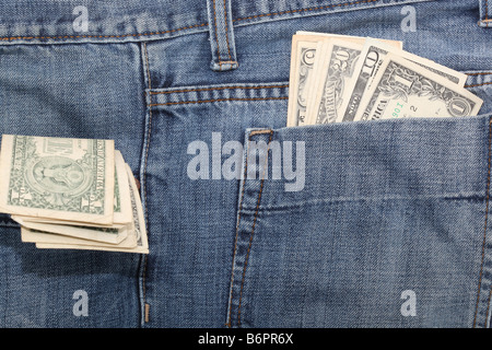 american dollar banknotes in jeans pockets Stock Photo
